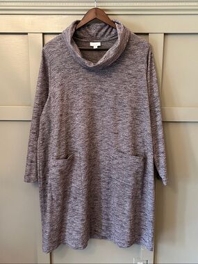 J. Jill Pure Jill Cowl Neck Dress Long Sleeve Purple Spacedye Pockets Size 2X